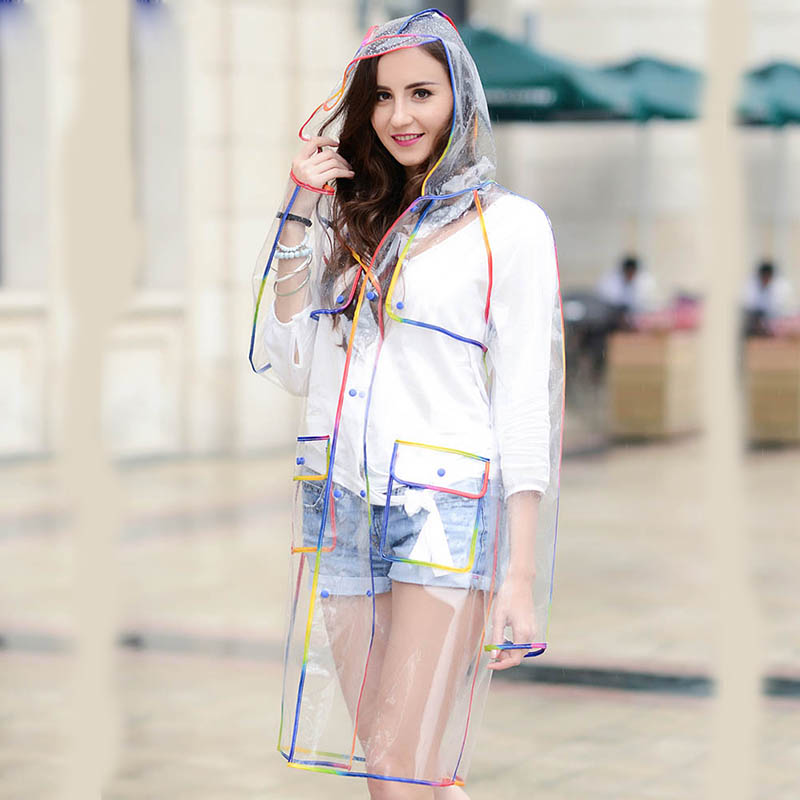 Colorful Rainbow Edge Transpar - Camping Rain Poncho ulasan dan harga