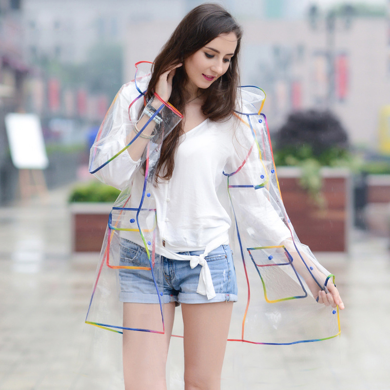 Colorful Rainbow Edge Transpar - Camping Rain Poncho ulasan dan harga
